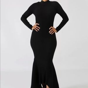 Black Mock Turtle Neck Midi Long Sleeve Maxi Dress
